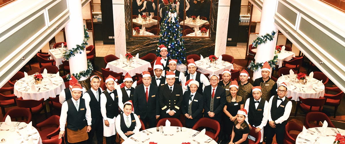 Crew in the Grand Dining Room on Spirit of Discovery
